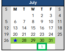 District School Academic Calendar for Alamo Elementary for July 2020