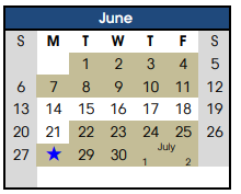 District School Academic Calendar for Butz Education Center for June 2021