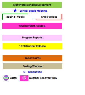 District School Academic Calendar Legend for Butz Education Center