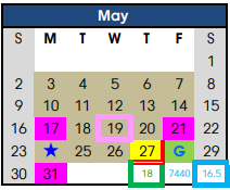 District School Academic Calendar for Intermediate School for May 2021