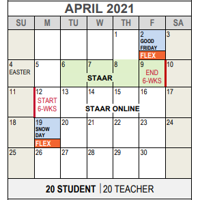 District School Academic Calendar for Tier 1 Southwest D A E P  H S for April 2021