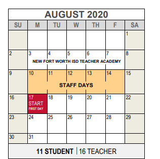 District School Academic Calendar for Success High School for August 2020