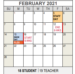 District School Academic Calendar for South Hills Elementary for February 2021