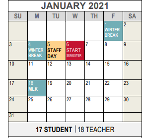 District School Academic Calendar for Wedgwood 6th Gr School for January 2021