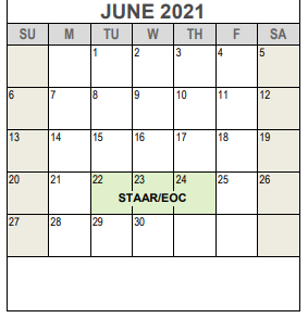 District School Academic Calendar for Insights Learning Center for June 2021