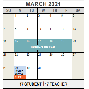 District School Academic Calendar for De Zavala Elementary for March 2021