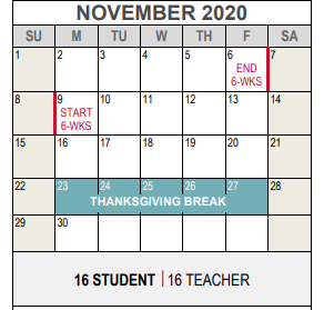 District School Academic Calendar for I M Terrell Elementary for November 2020
