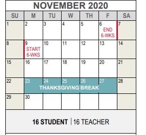 District School Academic Calendar for Ridglea Hills Elementary for November 2020