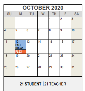 District School Academic Calendar for J T Stevens Elementary for October 2020