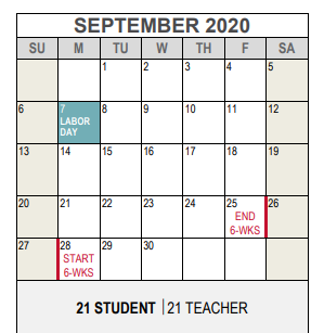 District School Academic Calendar for West Handley Elementary for September 2020