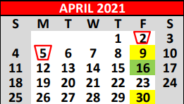 District School Academic Calendar for Alter Sch for April 2021