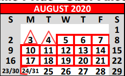 District School Academic Calendar for Alter Sch for August 2020