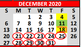 District School Academic Calendar for Stonewall El for December 2020