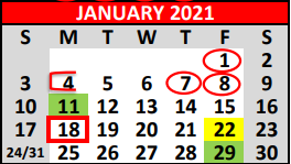 District School Academic Calendar for Fredericksburg Middle for January 2021