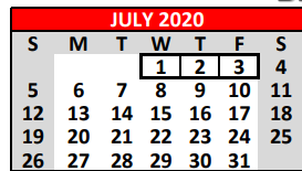 District School Academic Calendar for Fredericksburg Primary School for July 2020