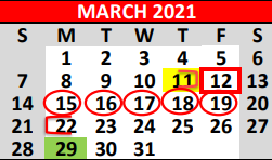 District School Academic Calendar for Fredericksburg Elementary for March 2021