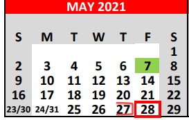 District School Academic Calendar for Fredericksburg H S for May 2021