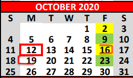 District School Academic Calendar for Alter Sch for October 2020