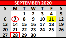 District School Academic Calendar for Fredericksburg Elementary for September 2020
