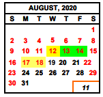 District School Academic Calendar for Greenberg Elementary for August 2020