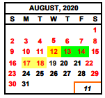 District School Academic Calendar for New Horizon High School for August 2020