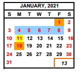 District School Academic Calendar for Tenaya Middle for January 2021