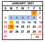District School Academic Calendar for Yosemite Middle for January 2021