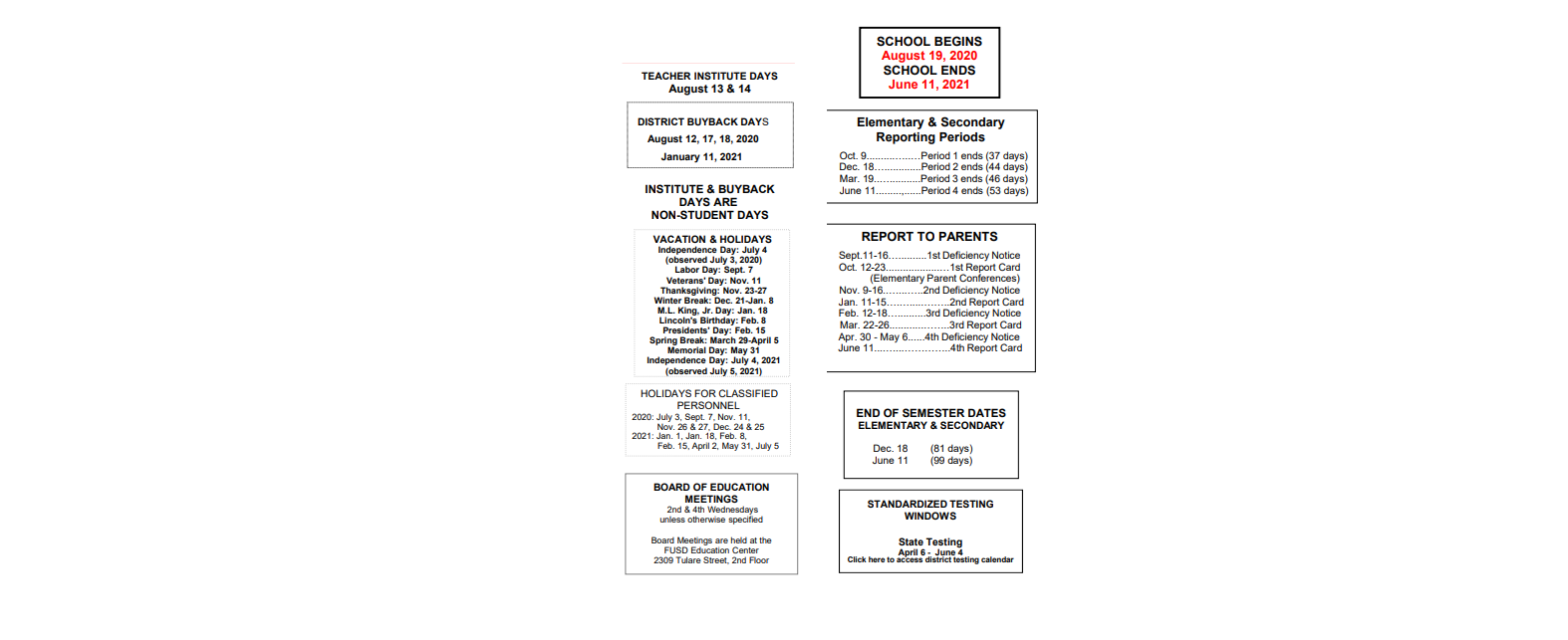 District School Academic Calendar Key for Yosemite Middle