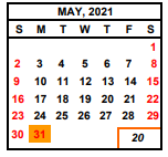 District School Academic Calendar for Dewolf Continuation High for May 2021