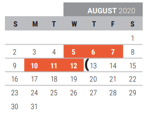 District School Academic Calendar for Fisher Elementary for August 2020