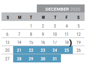 District School Academic Calendar for Acker Special Programs Center for December 2020