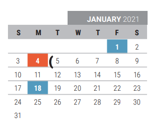 District School Academic Calendar for Collin Co J J A E P for January 2021