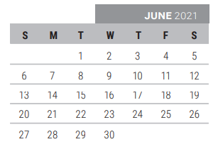 District School Academic Calendar for Griffin Middle School for June 2021