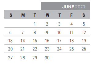 District School Academic Calendar for Taylor Elementary for June 2021