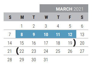 District School Academic Calendar for Collin Co J J A E P for March 2021