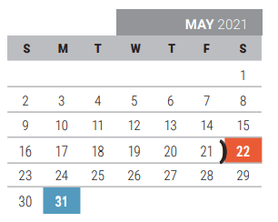 District School Academic Calendar for Collin Co J J A E P for May 2021
