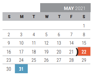 District School Academic Calendar for Pink Elementary for May 2021