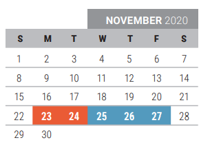 District School Academic Calendar for Pink Elementary for November 2020