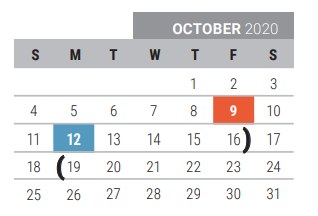 District School Academic Calendar for Acker Special Programs Center for October 2020