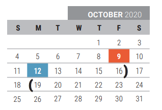 District School Academic Calendar for Collin Co J J A E P for October 2020