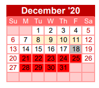 District School Academic Calendar for Gainesville Head Start for December 2020