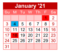 District School Academic Calendar for Robert E Lee Int for January 2021