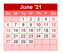 District School Academic Calendar for Gainesville H S for June 2021