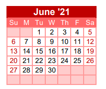 District School Academic Calendar for Gainesville Head Start for June 2021