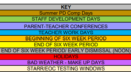 District School Academic Calendar Legend for Gainesville J H