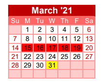 District School Academic Calendar for Gainesville J H for March 2021