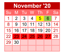 District School Academic Calendar for Gainesville Head Start for November 2020