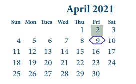 District School Academic Calendar for Purple Sage Elementary for April 2021