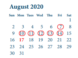 District School Academic Calendar for Freedom Elementary for August 2020