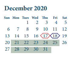 District School Academic Calendar for Galena Park Middle for December 2020